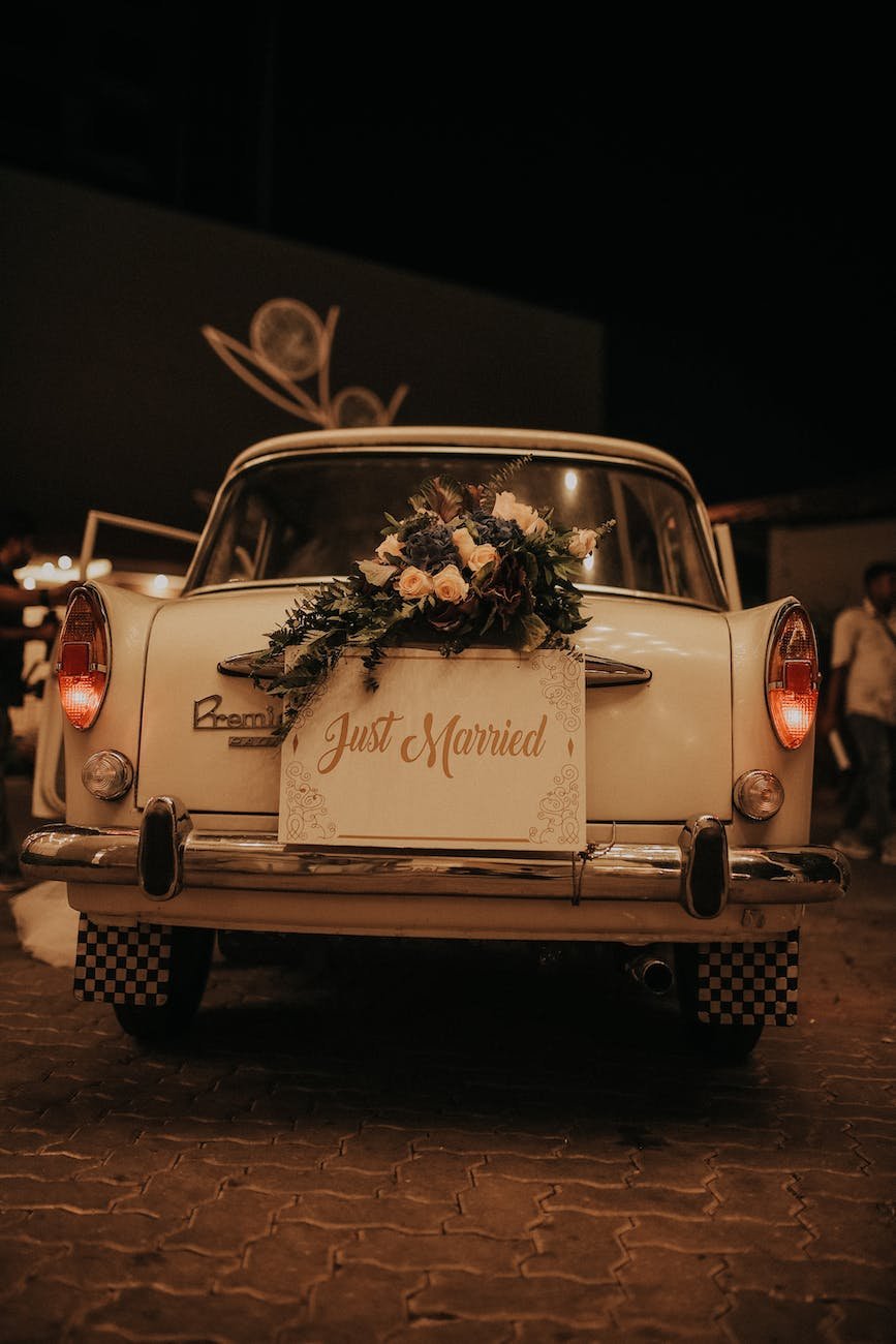 just married vintage car